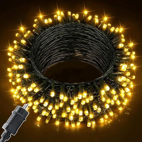 Guirlande Lumineuse Exterieure Intérieur 20m/200LEDs Guirlande Lumineuse Sapin en 8 Mode, Étanche IP44, Minuterie, Fonction Mémoire, Deco Noel Exterieur pour Chambre, Mariage, Blanc Chaud (1/5)