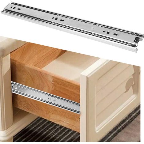 Lot de 2 glissières de tiroir 30,5 cm (12 po) à 3 sections, à roulement à billes, flexibles, blanches