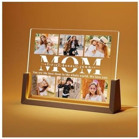 Lampe personnalisée acrylique avec photo – 20 x 16,5 cm – Base en noyer naturel – Éclairage LED faible consommation – Cadeau fête des mères (1/3)