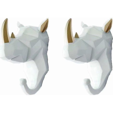 Crochets porte-manteaux animaux sans perçage (2 pièces, dessin de rhinocéros blanc) (1/5)