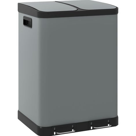 Pattumiera doppia 2x30 L con pedale e coperchio, metallo grigio con secchi interni estraibili HOMVRA (1/5)