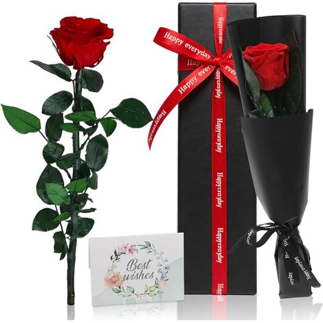 Rose Eternelle, Fleur Préservée Rouges Cadeau Femme, Vraie Rose avec Tige, Cadeau Anniversaire Noel pour Femme, Maman, Épouse, Amie, Sœur Mamie, Cadeau Amour, Fete des Meres, Saint-Valentin (1/5)
