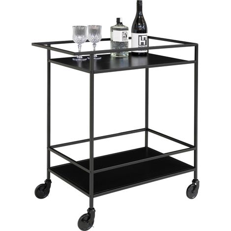Carrello bar Vita a 2 ripiani in nero con struttura in acciaio, 68×40×79 cm