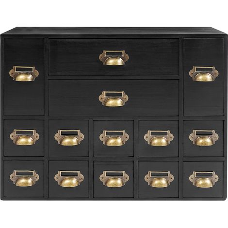Mueble archivador con 14 cajones Mueble archivador de madera Caja de almacenamiento de madera para organizador de escritorio 53 x 16 x 42,4 cm (negro) (1/5)