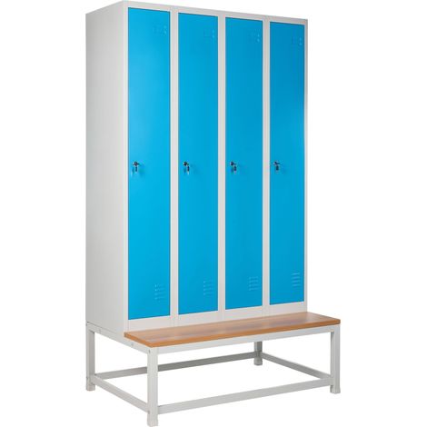 Armadietto metallico per palestra scuola 4 ante con panca bianco e blu Athlete (1/5)