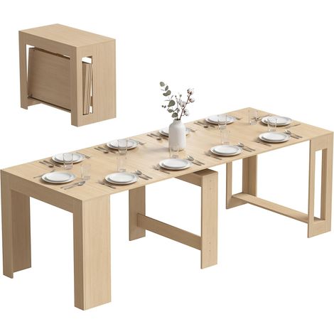 Table de salle à manger extensible pour petits espaces, transformable en console, 10 couverts, aspect bois brun clair (1/5)