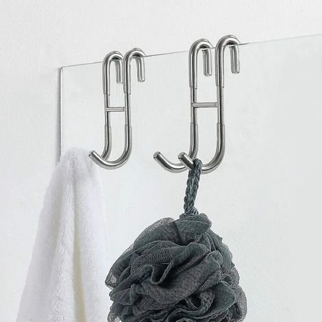 Crochets de porte de douche (lot de 2), crochets à suspendre à la porte de douche en verre sans cadre, crochets pour serviettes, crochets pour raclette de douche (1/4)