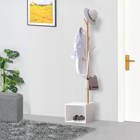 Moderne Garderobe im Baumstil mit Schuhablage, 6 Haken zum Aufhängen von Kleidung und Taschen, Flur, Eingangsbereich, 40 x 30 x 180 cm