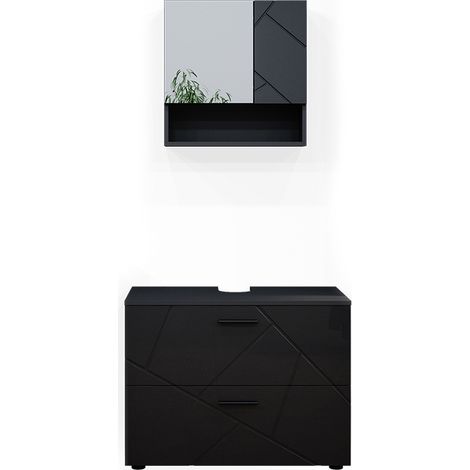 Conjunto de muebles de baño Irma, Antracita alto brillo, 2 piezas, Vicco