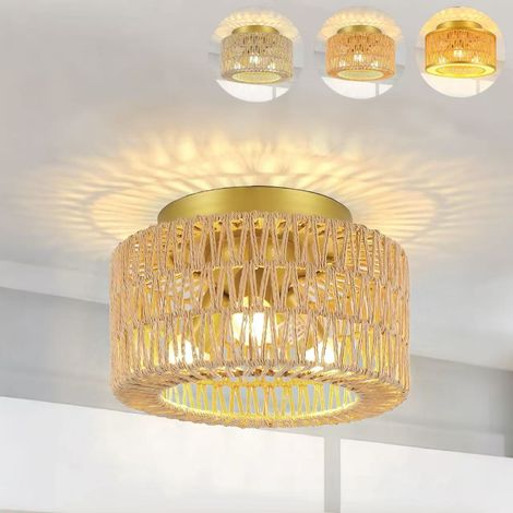 Plafonnier de style rétro, 3000-6500K, luminaire encastré, suspension LED en rotin, convient pour la salle à manger et le salon. (1/5)