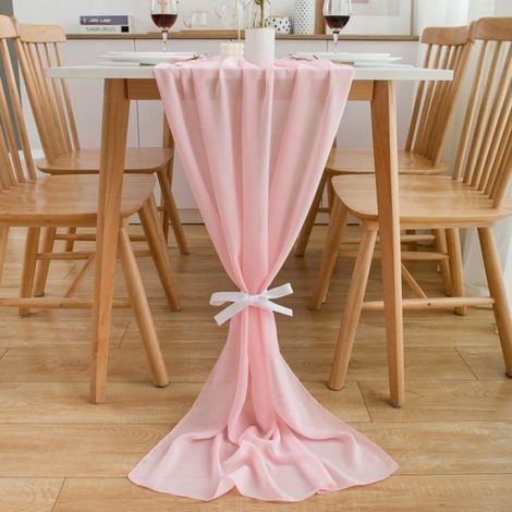 Chemin De Table - Mousseline De Soie - 300 x 70 cm - Rose - Pour Mariage Anniversaire Décoration Table (1/4)