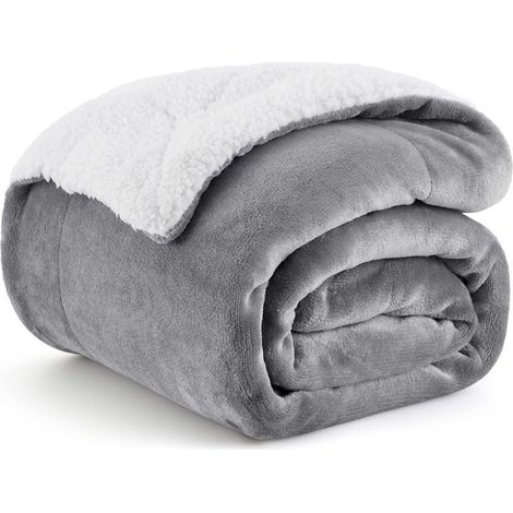 Couverture polaire Sherpa - Couverture douce en microfibre pour lit et canapé - Taille simple - Gris argenté - 130 x 160 cm (1/4)