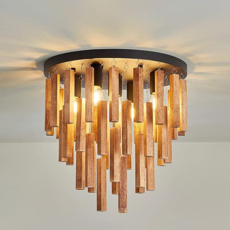 Plafonnier Boho, 40Cm Bois Massif RéTro Rustique Luminaire Plafonnier DéCor Lampe ChêNe E27 Plafonnier Salon Pour Chambre à Coucher Couloir Ferme EntréE Hall D'EntréE Salle à Manger éTude (1/5)
