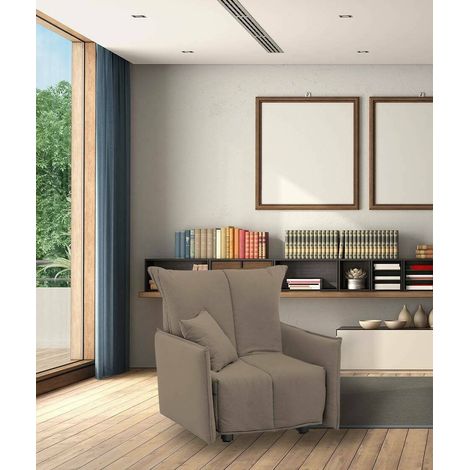 Talamo Italia Sofa cama Almerinda, Sofá individual, 100% Made in Italy, Sillón de salón con apertura trolley, en tela acolchada, con reposabrazos estándar, Cm 110x90h85, Tórtola, con embalaje reforzad (1/5)