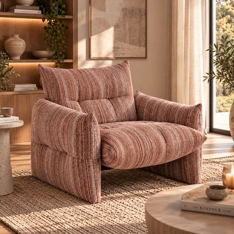 Fauteuil design 86x87x76 cm en tissu rayé terracotta chiné - VIKA (1/5)