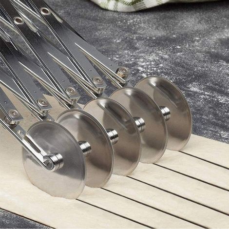 Teigschneider mit 3 oder 5 Rädern, Pizzaschneider, ausziehbare Pizzareibe aus Edelstahl, multifunktionales rundes Gebäckmesser, Nudelholz, Teigtrenner (1/5)