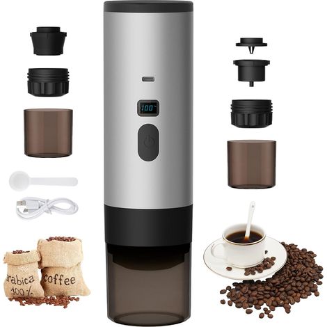 3-in-1 Portable Coffee Maker,  72W Portable Coffee Maker,  12V Rechargeable Espresso Coffee Maker,  USB Capsule Espresso Coffee Maker,  90ml Water Tank,  For Office,  Camping,  Car,  Travel,  Gray (1/5)