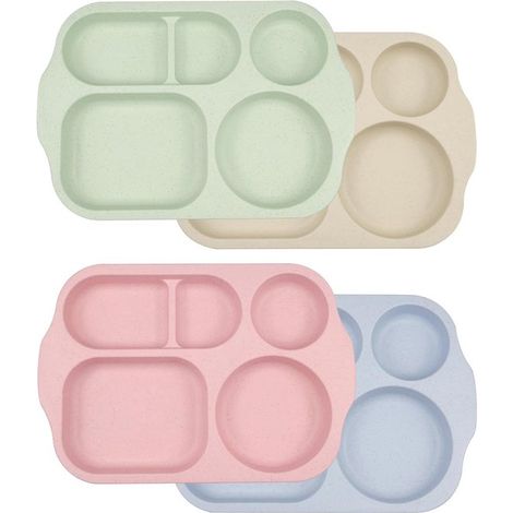 Essteller - 4-teiliges Kinderteller-Set - Unzerbrechliche, unterteilte Kunststoffteller - Mit 5 Fächern - Geeignet für Kinder und Erwachsene (1/5)