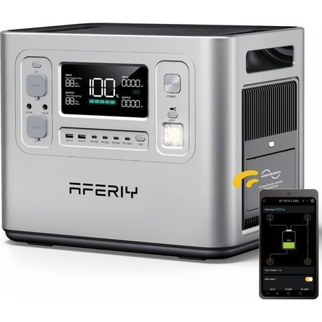 Energie-Station - AFERIY - 2048Wh / 2400W - LiFePO4-Batterie - Schnellladung 1,5H - Steuerung über App
