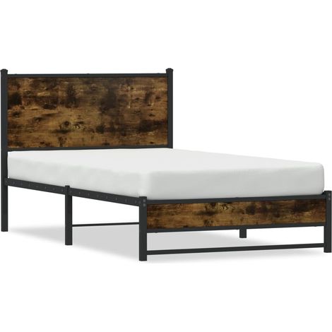 Lit simple Lit adulte Cadre de lit en métal sans matelas chêne fumé 100x190 cm (1/5)
