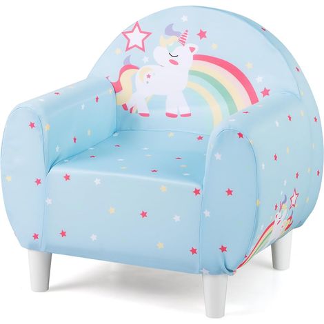 GOPLUS Canapé Enfant Licorne, Fauteuil Enfant Confortable en Tissu Respirant et Mousse Haute Densité, Chaise de Lecture Rembourrée pour Garçons Filles 3+ Ans, Charge 50 kg (Bleu) (1/5)