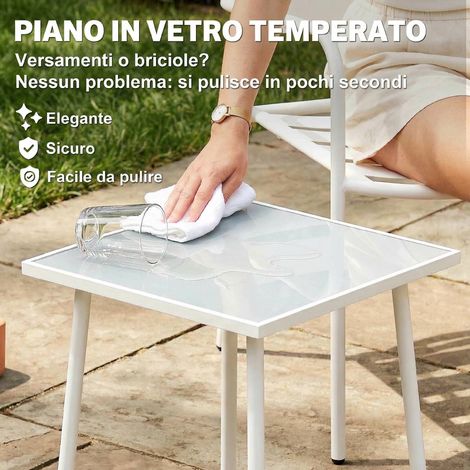 Lot de 3 : table ronde blanche en verre + 2 chaises de jardin, ensemble bistrot pour extérieur (1/5)