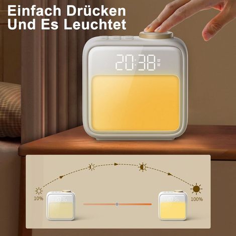 Lichtwecker, Tageslichtwecker (2 Alarme), Nachtlicht, 6 Naturgeräusche, 10 Farben, Einschlafhilfe, Schlummerfunktion, RGB-Digitalwecker