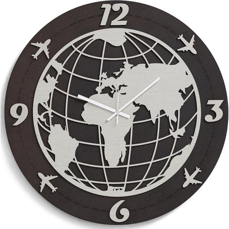 Orologio tondo da parete D30 cm WORLD moderno in legno laminato RSN