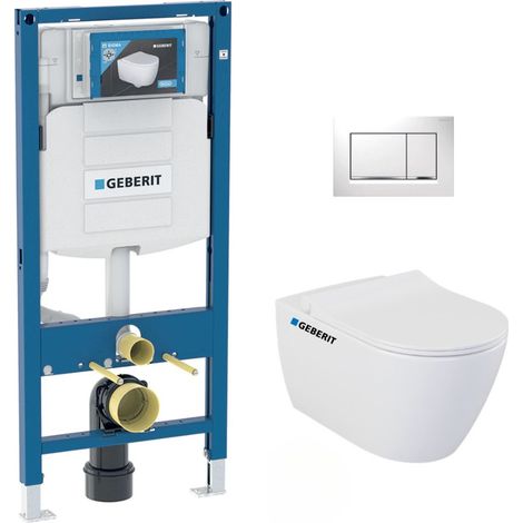 Geberit – Pack WC bâti-support UP320 – WC suspendu sans bride Bello – Abattant softclose – Plaque de déclenchement Sigma30 – Fixations invisibles