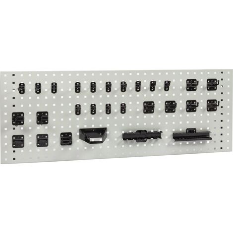 ADB Werkzeugwand Lochwand 1177x456mm lichtgrau RAL 7035 mit 28tlg Hakenset (1/4)