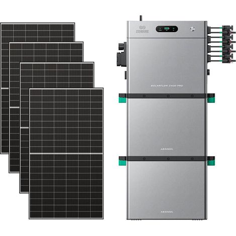 Zendure SolarFlow 2400 Pro – 2400W AC bidirektional, 4800W PV-Eingang, bis 16,8 kWh erweiterbar, Plug & Play, IP65, mit 2xAB3000L (5.76 kWh), 500W×4 bifazialen Panels