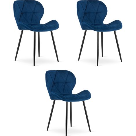 Chaise - leobert - mango - velours bleu marinepieds noirs - lot de 3 211770309 (1/5)