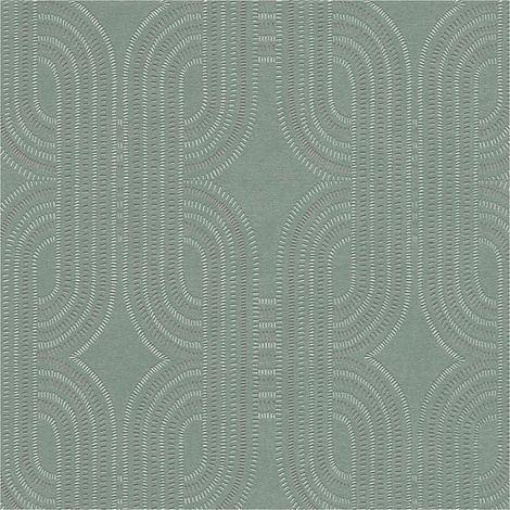 Retro wallpaper wall Profhome 399375 non-woven wallpaper slightly textured with graphical pattern and metallic highlights blue green brown white 5.33 m2 (1/5)