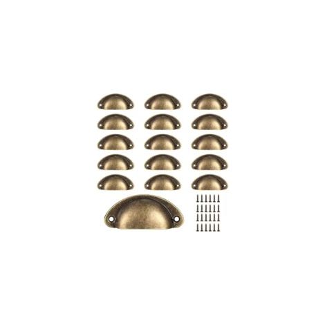 Ensemble de 16 poignées vintage en forme de coquillage, en bronze et laiton, pour tiroirs, armoires et commodes - Crezuo (1/4)