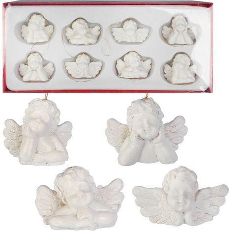 Decorazioni natalizie a forma di angeli bianchi - 8 pezzi, in poliresina, 3,5x5 cm, ideali per le decorazioni natalizie. (1/5)