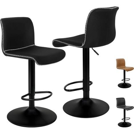 Barhocker 2er-Set, gepolstert, höhenverstellbar, mit Rückenlehne, Schwarz (1/5)
