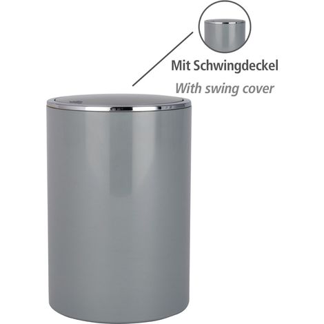 WENKO Schwingdeckeleimer Inca Grey, hochwertiger Kunststoff, 5 Liter, Grau, Kunststoff (ABS) grau chrom