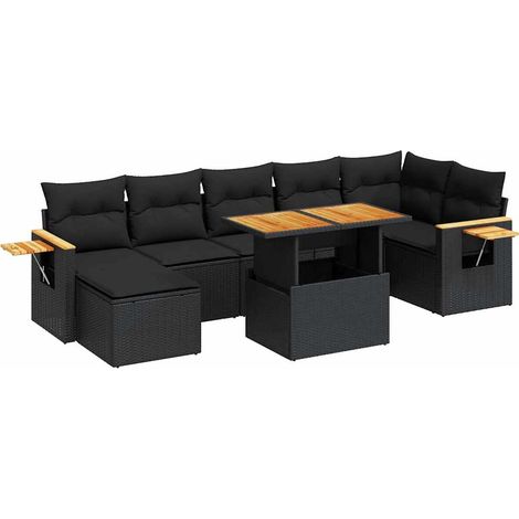 Maison Exclusive - Set Divani da Giardino con Cuscini 8 pz Nero Polyrattan Acacia (1/5)