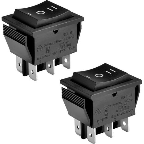 2er-Pack Wippschalter, EIN-AUS-EIN, DPDT, 6 Anschlüsse, 16 A, 250 V AC, Schwarz (1/5)