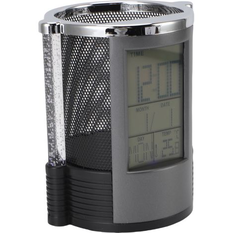 Horloge électronique, porte-stylo multifonctionnel, horloge de bureau avec éclairage coloré, calendrier, organisateur de papeterie en maille (1/5)
