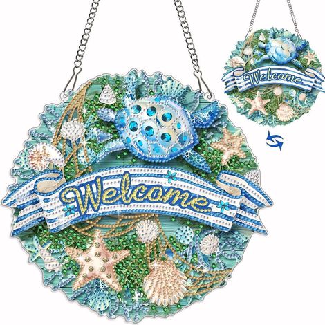 5D Diamond Painting Anhänger Willkommen Meeresschildkröte DIY Kunst Ornament 24x24cm