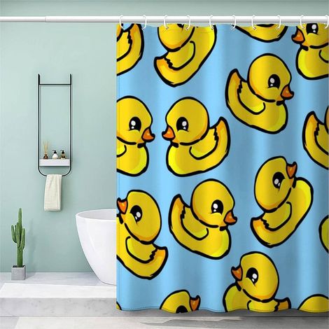 Rideau de Douche Anti Moisissure 120x180cm Canard Jaune Tissu 100% Polyester Salle De Bains Rideaux Imperméable Lavable en Machine avec 12 Crochets pour Baignoire Animaux De Dessin Animé (1/5)