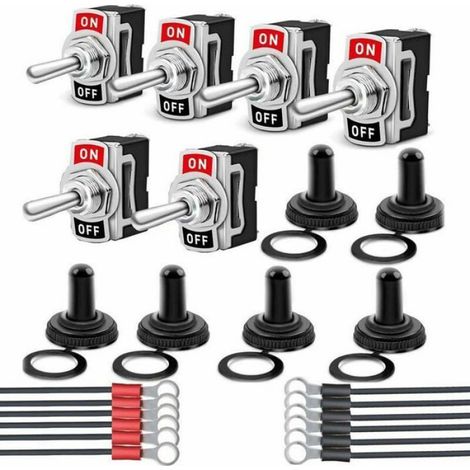 Interrupteur Bascule Etanche - 250 V 6 A - 2 Positions 2 Broches Pré-Câblé - Pour Bateau Auto Camion - Lot de 6 (1/4)