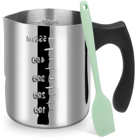 Bol de acero inoxidable de 600 ml para fundir alimentos + espátula – para velas, azúcar, mantequilla, queso, chocolate.