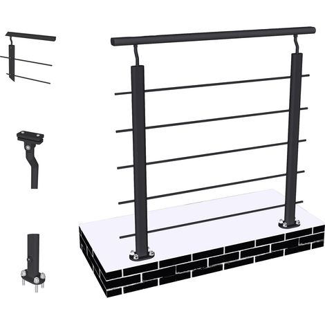 Océan Garde-corps Aluminium Noir 100cm - Rampe d'escalier 100cm - Fixation à plat (5 traverses +1 main courante) - Pour tous espaces