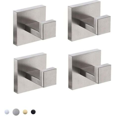 Set of 4 Towel Hooks Bathroom Kitchen Bedroom Modern Design Easy Installation Brushed Finish (1/4)