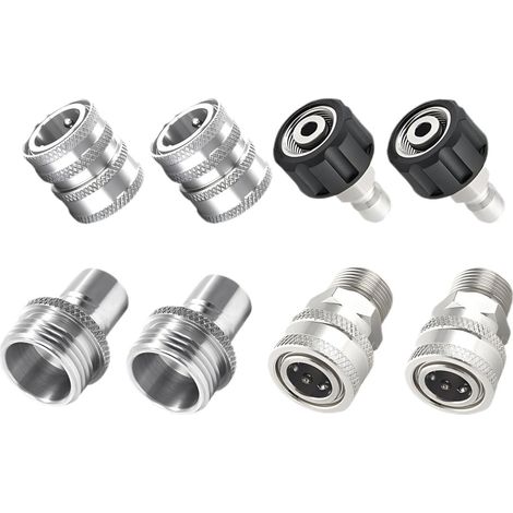 Kit adaptador para hidrolavadora de alta presión, 8 piezas, acoplamiento rápido de acero inoxidable, acoplamiento giratorio M22 a acoplamiento rápido de 3/8", acoplamiento rápido de 3/4". (1/5)