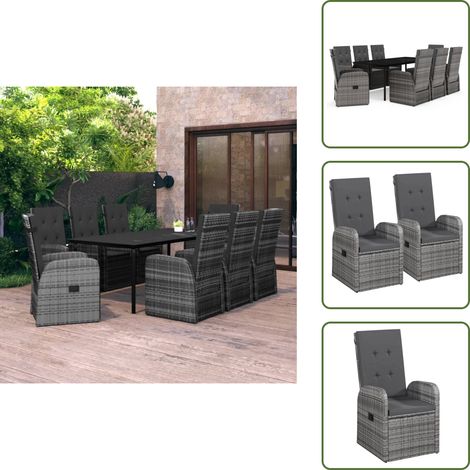 The Living Store Set da Pranzo da Giardino 9 pz con Cuscini Grigio - Tavolo da pranzo da esterno
