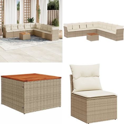 10-tlg. Garten-Sofagarnitur mit Kissen Beige Poly Rattan - Gartenmöbel Set - PE-Rattan Möbel - Outdoor Sofa - Lounge Set - Esstisch - Home & Living (1/5)