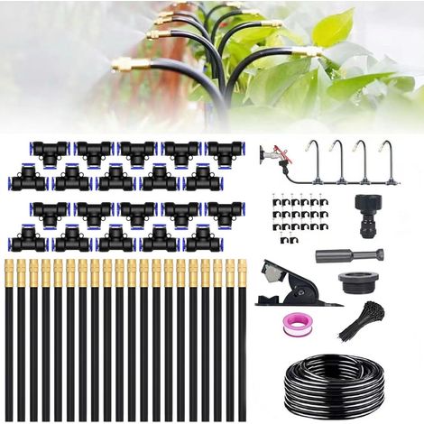 Brumisateur Terrasse Exterieur,Système de Brumisation,Kit d’Irrigation Système de Brumisateur Extérieur 15M avec 15 Direction Réglable Buses,Kit de Tuyau Brumisateur par Brume pour Piscine,Jardin